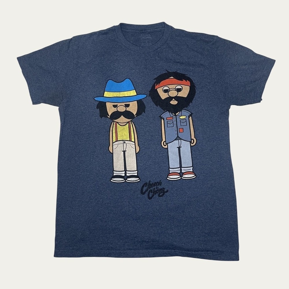 Cheech and Chong Medium Graphic T-Shirt Mens Navy Blue Heather Cartoon Comedy